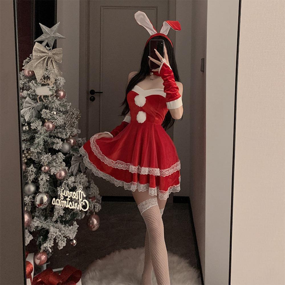 Fun Autumn and Winter Sexy Christmas Outfit Cute Plush Bunny Suspender Sexy Underwear Slim Uniform Set 6219