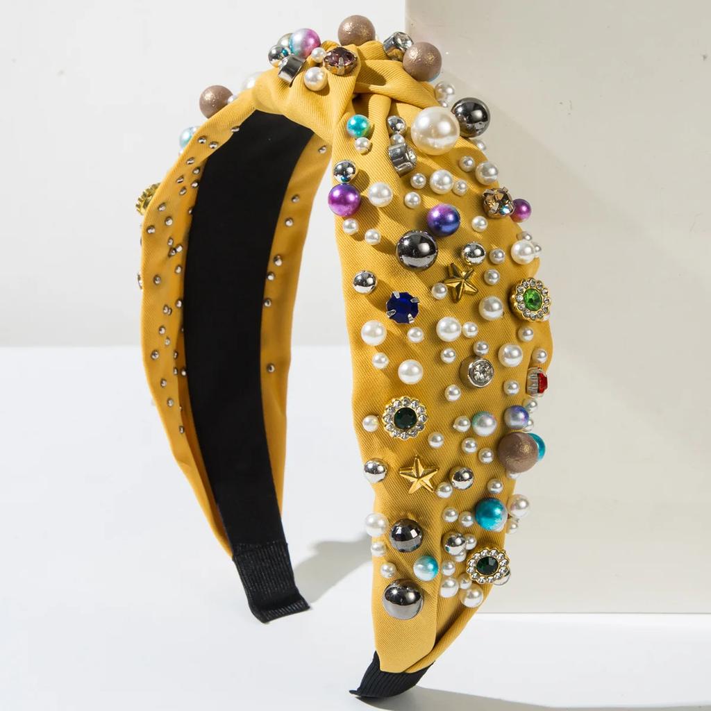 European and American Fabric Knotting Heavy Industry Nails Pearl Color High-quality Headband Versatile Hair Accessories