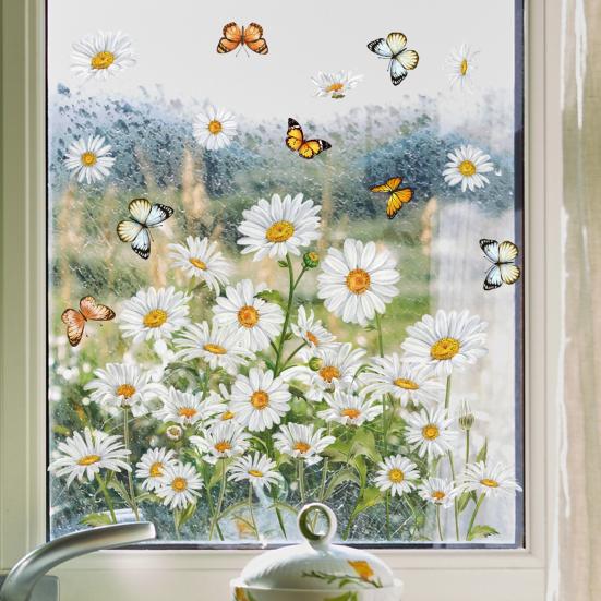 Spring Summer Flowers Window Clings Butterfly Wildflowers Window Decal Double-Side Floral Static