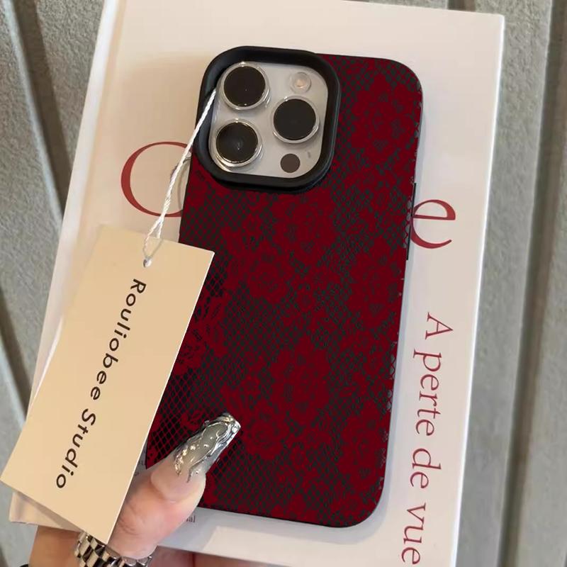 Korean INS Wine Red Rose Lace Phone Case For Xiaomi Redmi Note 12 13 14 15 Pro Plus 13C 14C 15C 10S 11 12 Lens Protection Cover