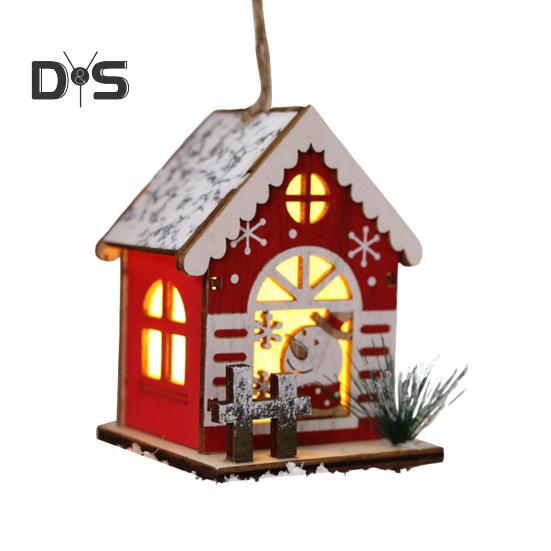 Weihnachtshütten-Ornament, leuchtender Holzhaus-Anhänger, LED-Blockhütte, Weihnachtsdekoration für Weihnachtsfeier, Zuhause, Desktop-Baumdekor