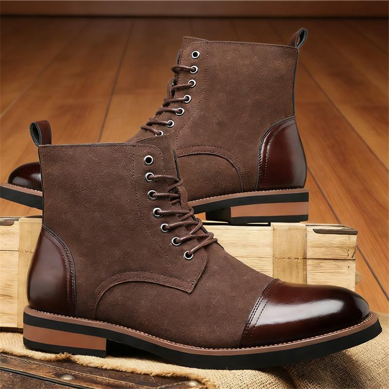 New Designer Pointed Mixed Color Lace Up Business Casual Ankle Boot for Men Winter High Tops Motorcycle Chelsea Leather Shoes