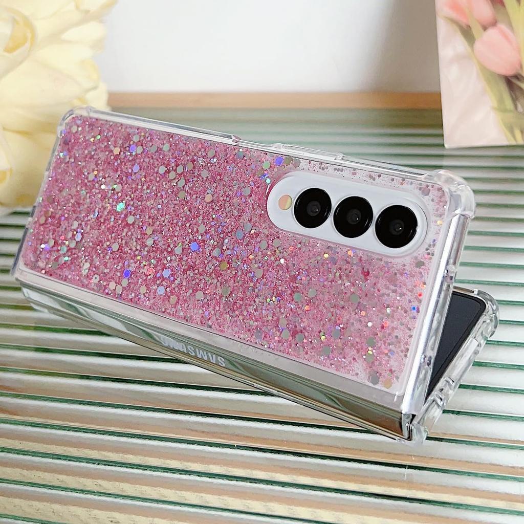 For Samsung Galaxy Z Fold 6 Glitter Case, Cute Bling Sparkle Sparkly Shiny Soft TPU Silicone Clear Bumper Four Corner Shockproof Protective Case for