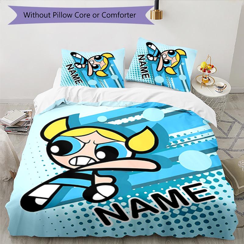 3pcs The Powerpuff Girls2 Cover Set - Personalized Name, HD Printed Bedding with 1 Cover and 2 Pillowcases - Perfect for Home Decor, Easy Care