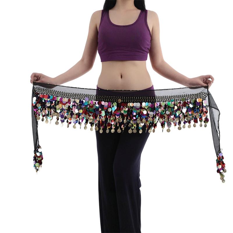 Belly Dance Hip Scarf Sequin Tassel Waist Belt Jazz Dance Hip Scarf With Dangling Sequins Indian Dance Performance Clothing
