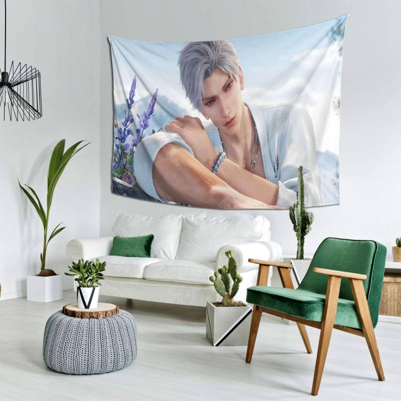 VIKAMA – Hübscher Anime-Junge mit silbernen Haaren – Wandteppich mit freundlicher Figur für Schlafzimmer, Wohnzimmer oder als Dekoration für Zuhause