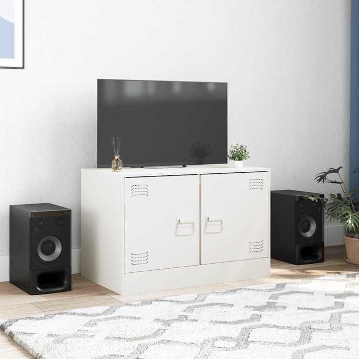 VidaXL Meuble TV blanc 67x39x44 cm acier, banc TV, meuble télé, meuble multimédia, buffet TV, meuble hifi, centre de 841641