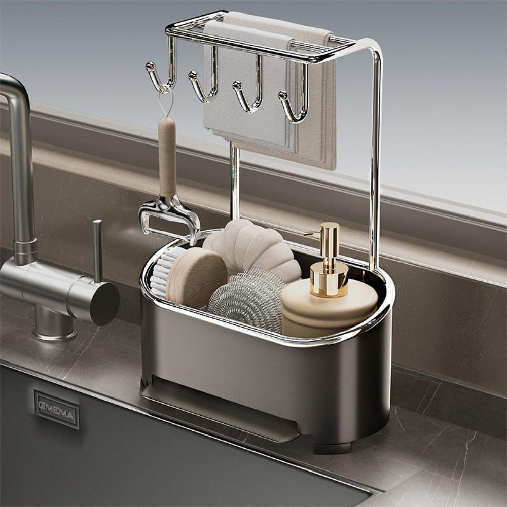 Drainage Base Sponge Drainage Rack Gunmetal Gray Multifunctional Kitchen Rack Cleaning Supplies