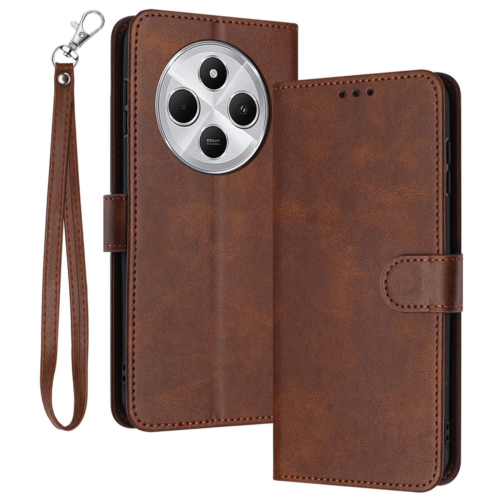 

For Xiaomi Poco C75 4G/Redmi 14R 5G/14C 4G Case Flip Stand PU Leather Wallet Phone Cover Calf Texture Brown