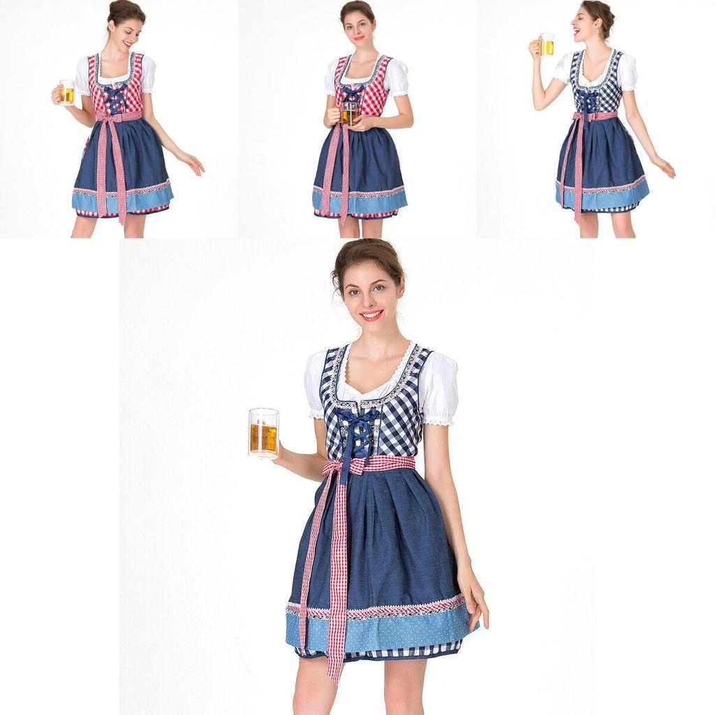 Damski kostium Oktoberfest, gładka sukienka z delikatnym wykończeniem na uroczystości