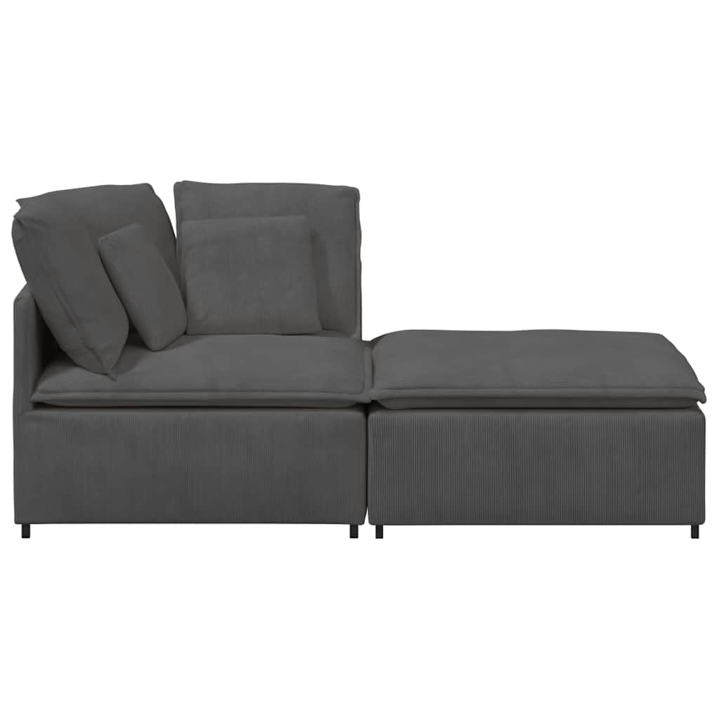 Modular Sofa with Footstool and Cushions Cord Fabric Dark Grey