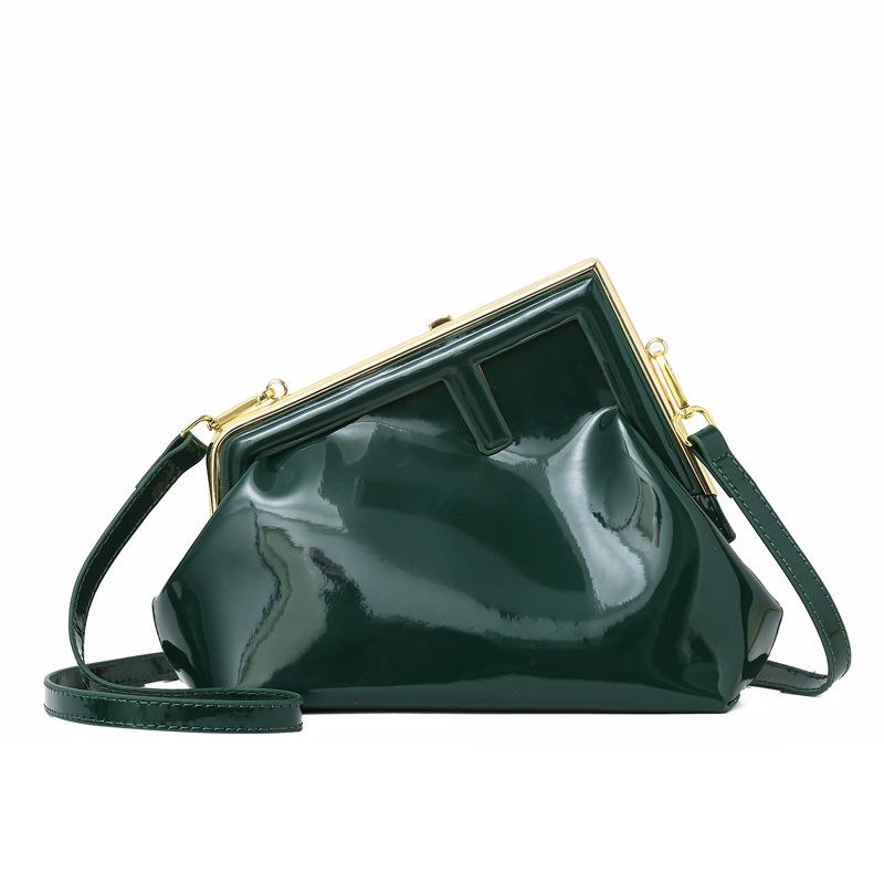 Metal clip bag women's autumn new European and American retro fashion glossy shoulder crossbody triangle bag