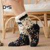 1 Pair Winter Floor Socks Thickened Fuzzy Plush Warmth Retention Christmas Print Leg Warmer Silicone Bottom Fall Winter Floor Socks Holiday Gift