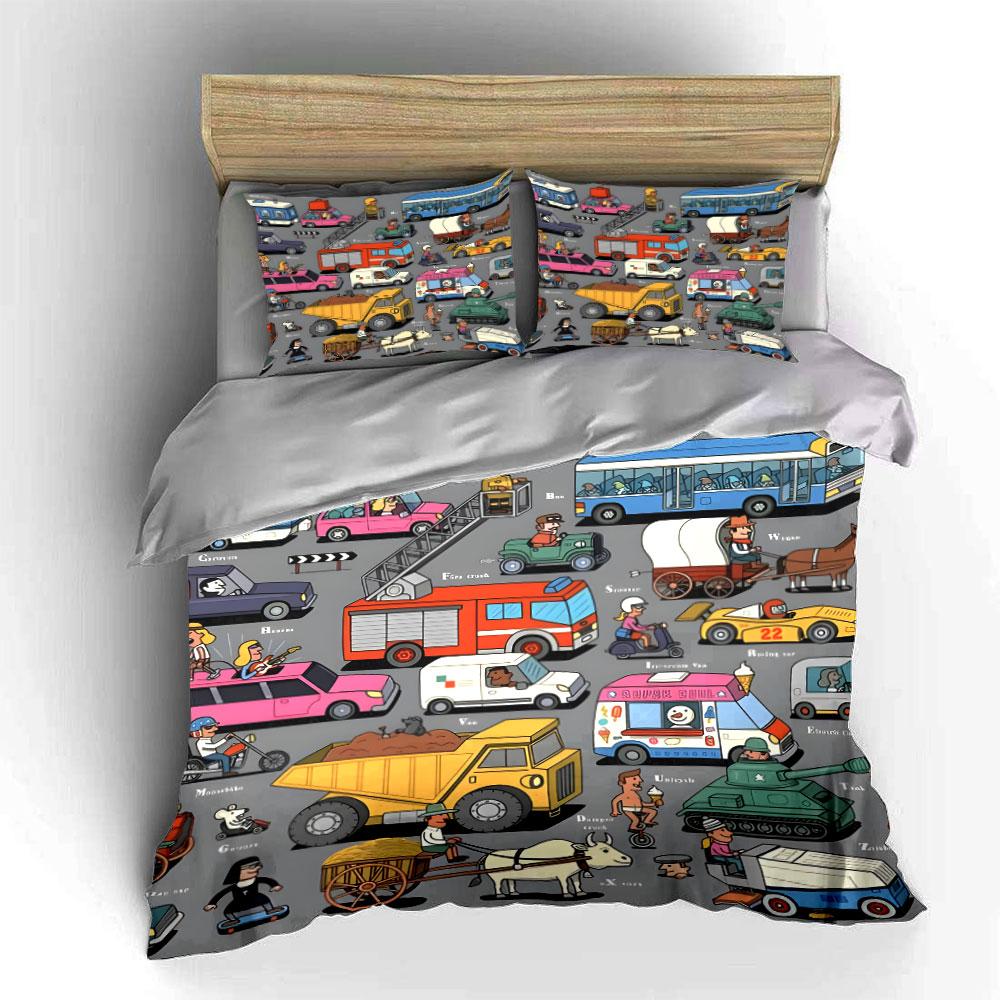 "Vehicle-Themed Decorative Set for Kids" Multiple sizes kid's and adults' bedroom Exquisite 3PC bedding set gift