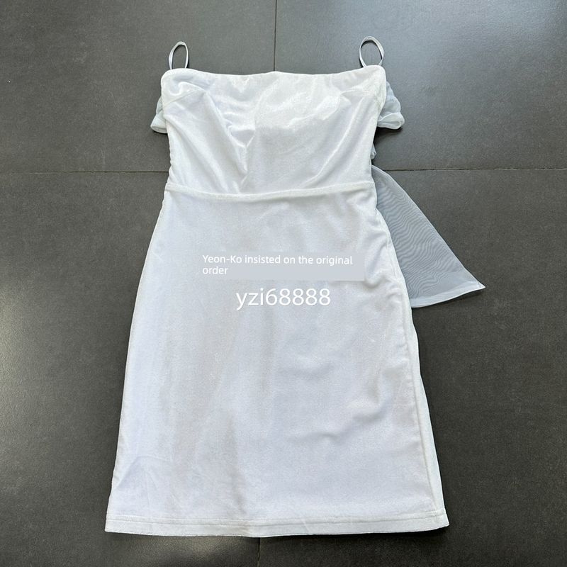 

Yanzi Export Lulu * White Velvet Tube Top Dress Back Bows Dress Unique and Exquisite Banquet White Strapless Skirt L