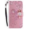 For Samsung Galaxy S24 Case Rhinestone Leather Phone Cover Owl Flower Pattern