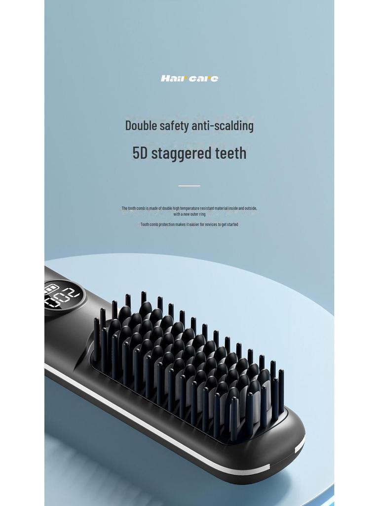 Portable Rechargeable Wireless Hair Straightener with Digital Display and Dual-Purpose Curling Comb