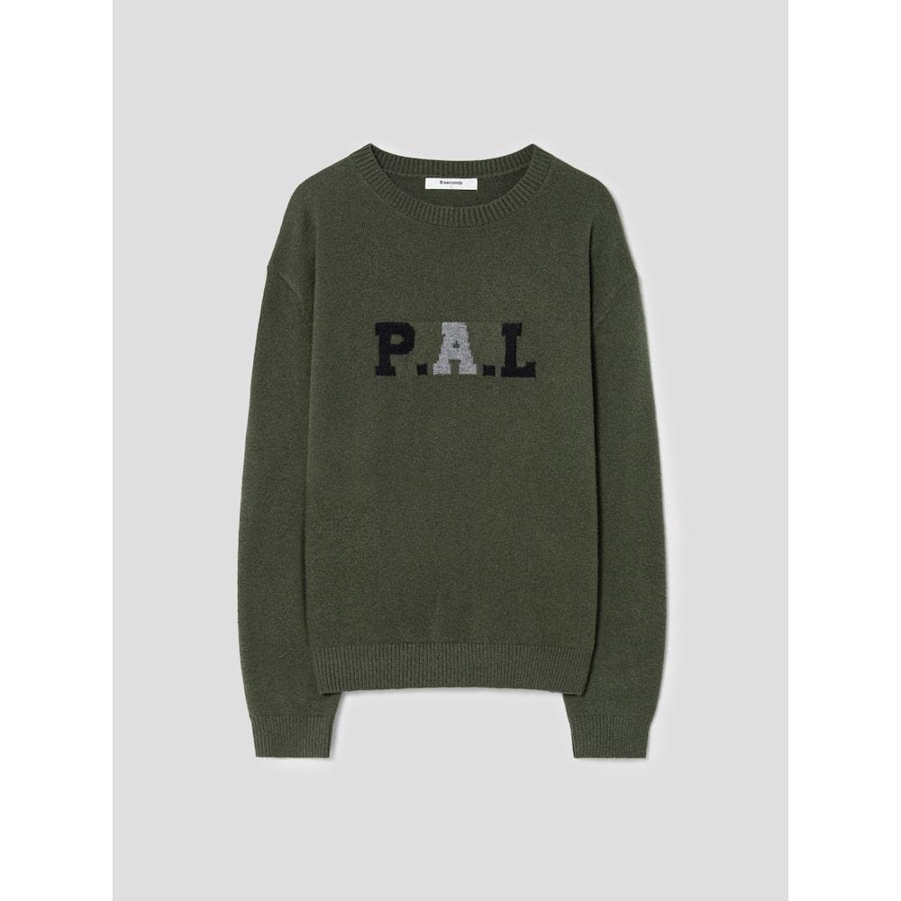 8Seconds Wool Blend Soft Lettering Jacquard Knit Khaki Khaki/M