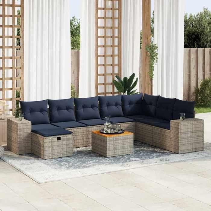 VidaXL Salon de jardin 9 pcs avec coussins gris résine tressée 3325890