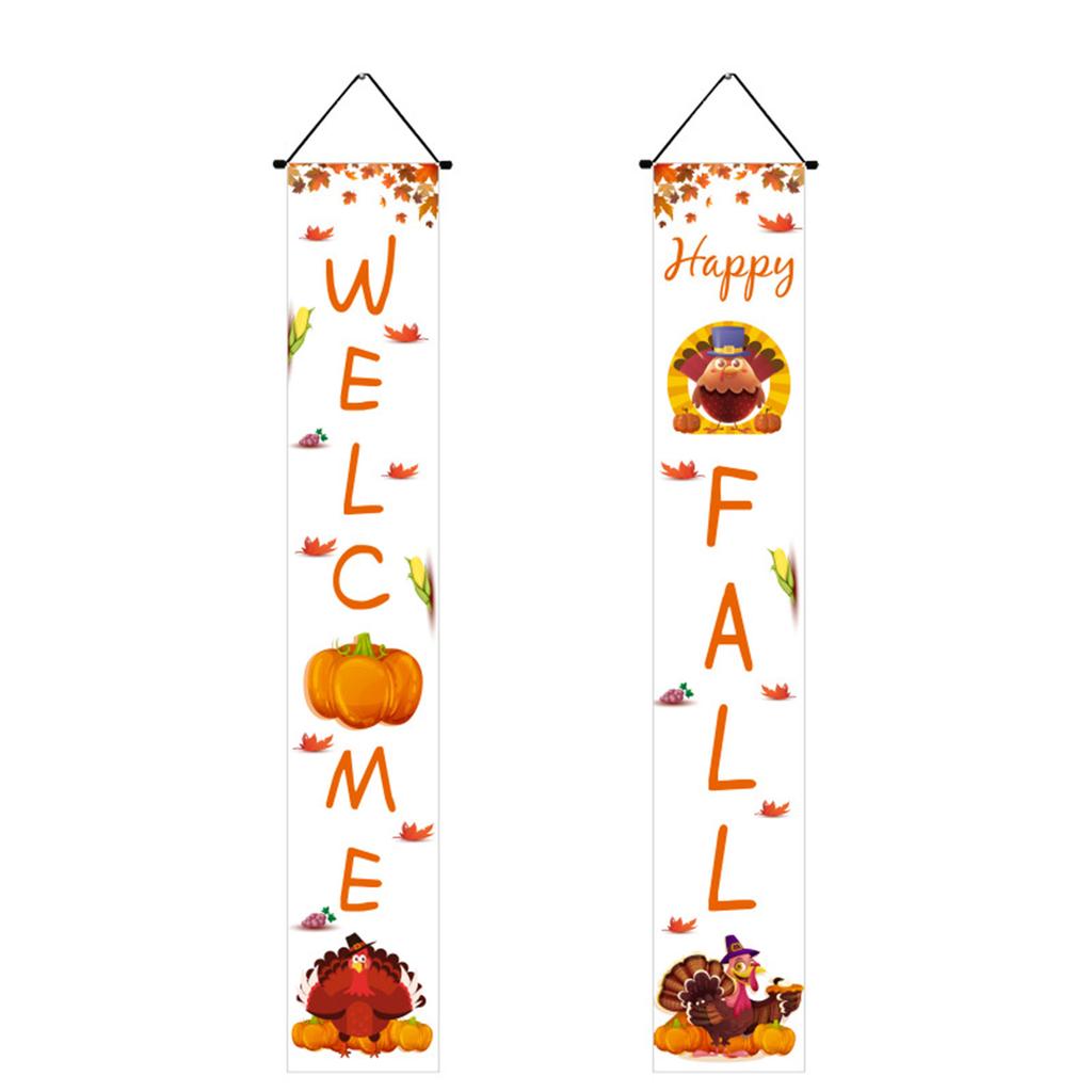 Vintage Front Door Fall Decorations Banners Rustic Yard Colorful Pumpkins Maple Leaf Porch Banners For Home Themed Party Outside