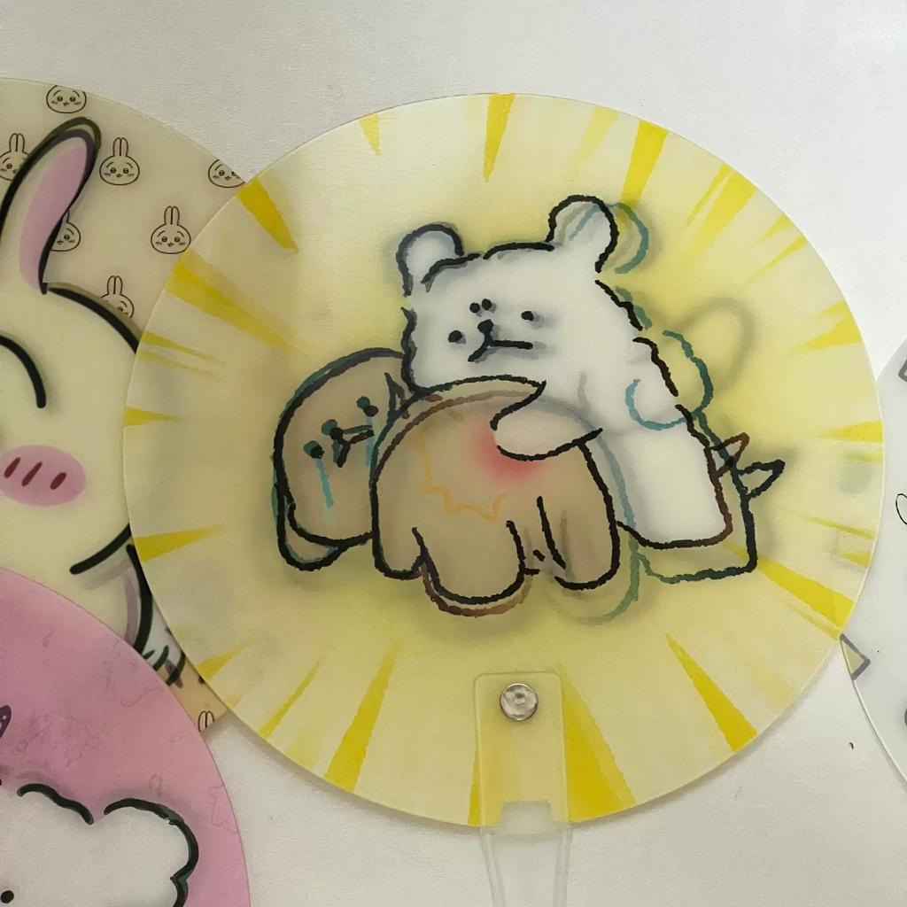 Chiikawa Cartoon Ika Usagi Fan, a Cute Moving Fan with Animation, Summer Hand-Cranked Dynamic Fan