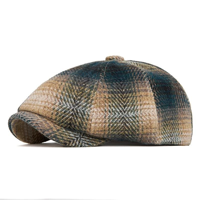 Autumn Winter Tie-Dyed Cap Men's British Newsboy Cap Warm Beret Plaid Octagonal Cap