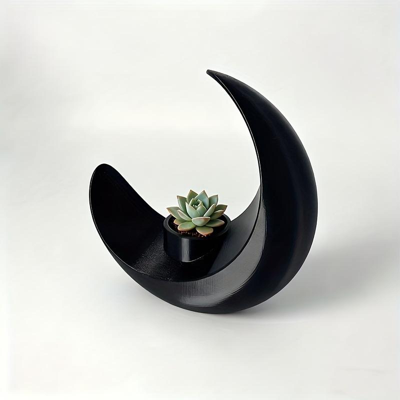 3D Crescent Moon Vase: Decorative Jar for Living Room, Entryway, Bedroom, or Desktop.