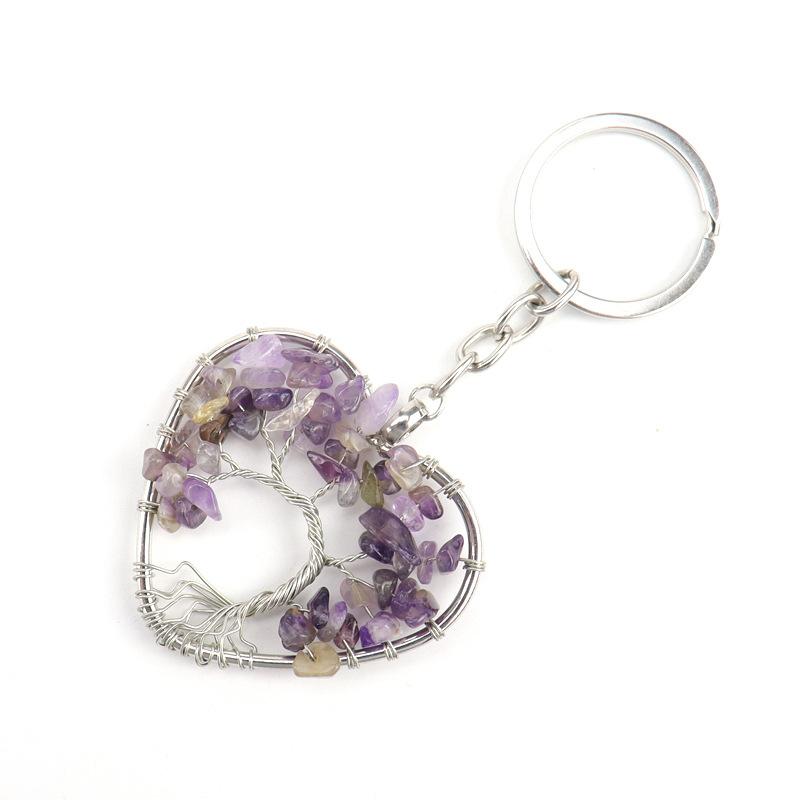 

Temu Natural Gravel Crystal Bending Heart Tree Of Life Keychain Peach Heart Key Chain Bag Pendant K09 аметист