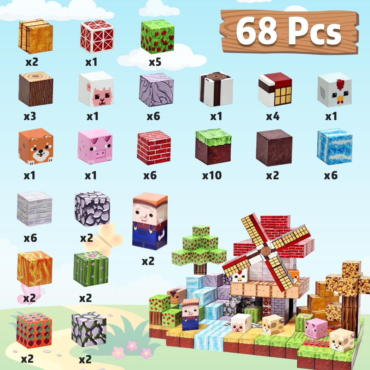 

Magnetic Building Blocks Farm For Kids Boys Girls Ages 3+ Magnet Cube Set STEM Montessori Sensory Toy