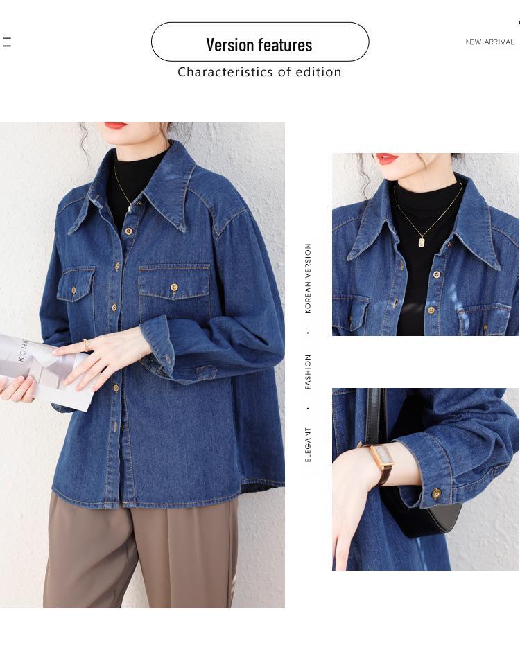 Dam Höst 2025 Retro Tvättad Denimjacka: Koreanskt inspirerad lös långärmad skjorta i Hongkongstil
