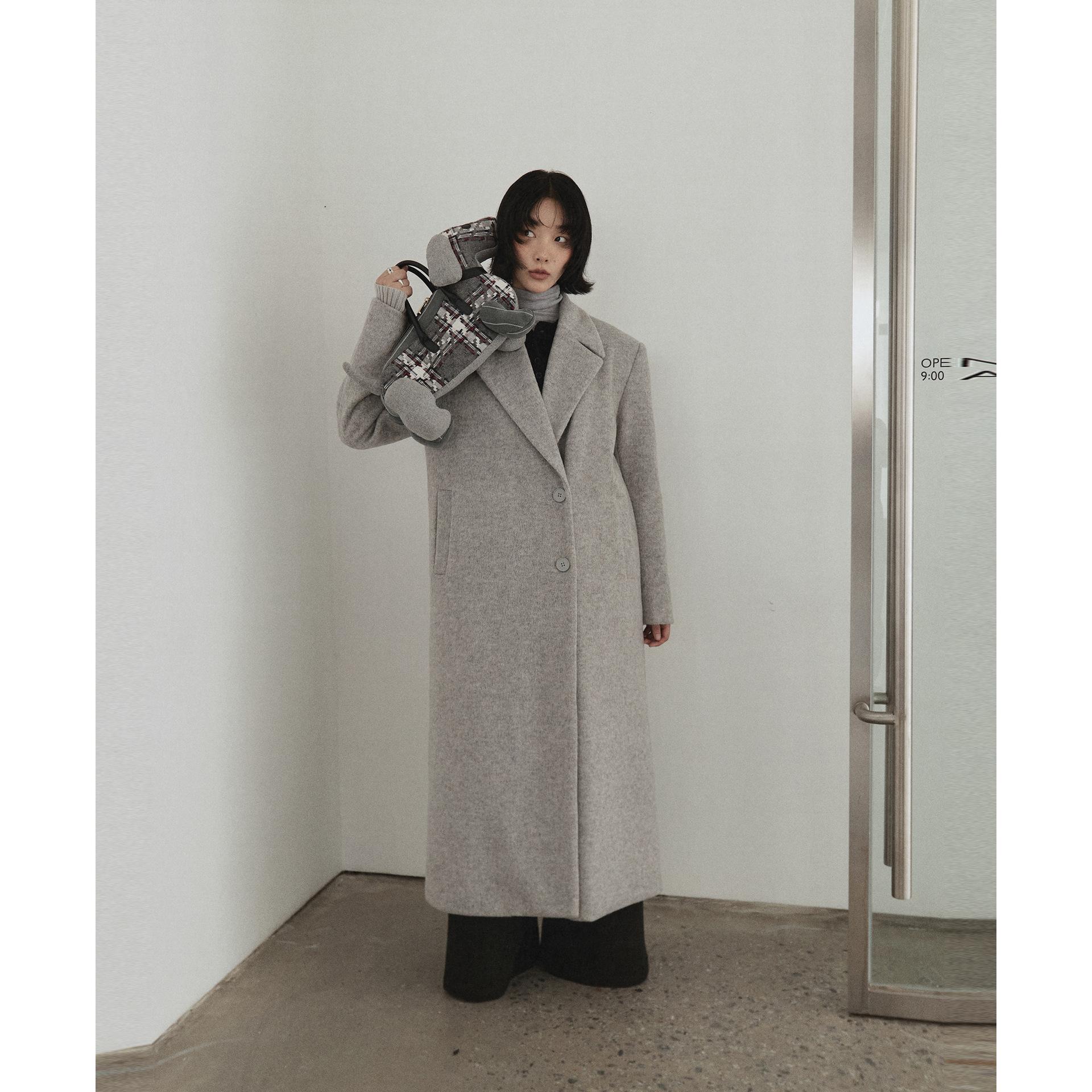 

Корейский силуэт серое пальто женский зимний свободный шерстяной блейзер M