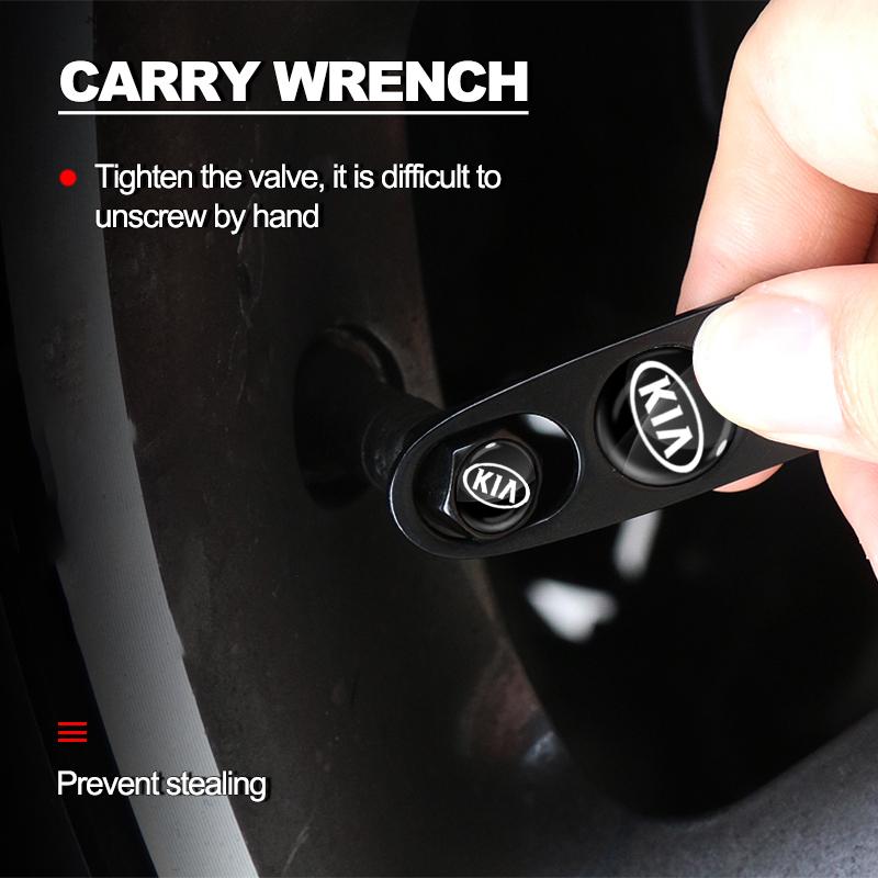 5PCS/1Set Car Tire Valve Cap Wheel Stem Cover with Wrench KeyChain For KIA Sportage Ceed Rio 3 4 K2 K3 K4 K5 K6 K7 K8 Picanto Sorento Optima Cerato