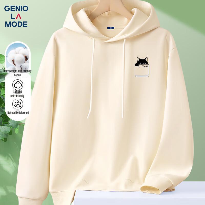 GENIOLAMODE Мужской свитшот с капюшоном и карманом с графикой кота M