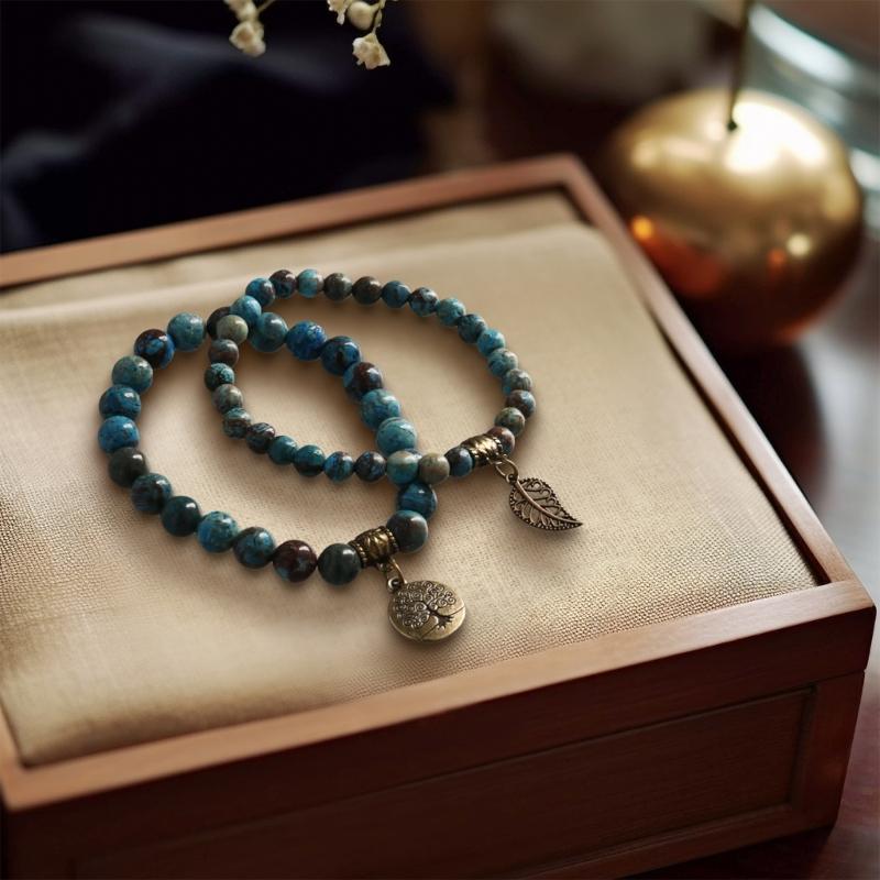 Tree Charm Bracelet Set Agates Bead  Stone Bracelets for Women Man Leaf Pendant Bangles Jewelry Gift