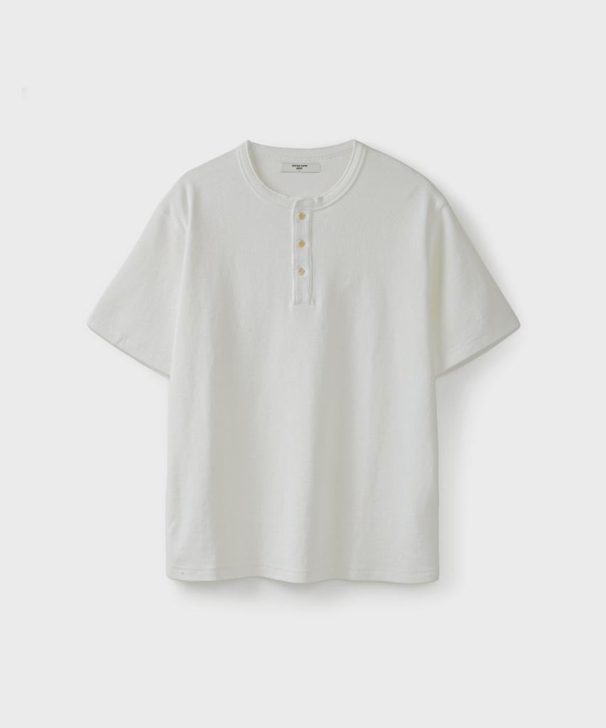 Yunionbeullu Waffle Henley S/S T-Shirt [White]