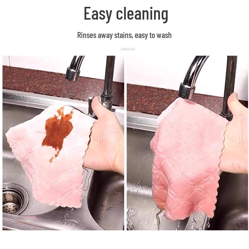 Embossed Coral Fleece Dishcloth: Soft, Absorbent, Lint-Free, Thick, Enlarged, Easy To Clean (1 Piece)