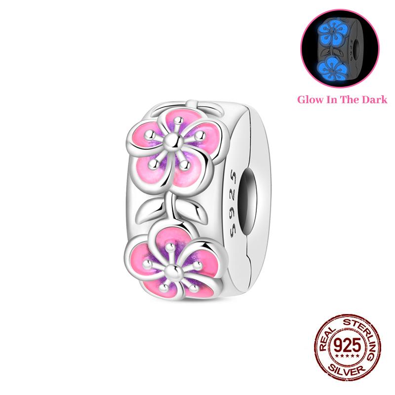 Valentine'S Day Luminous Charms Copper Pink Rose Romantic Little Bear Beads Fit Original Bracelets Diy Jewelry Gift