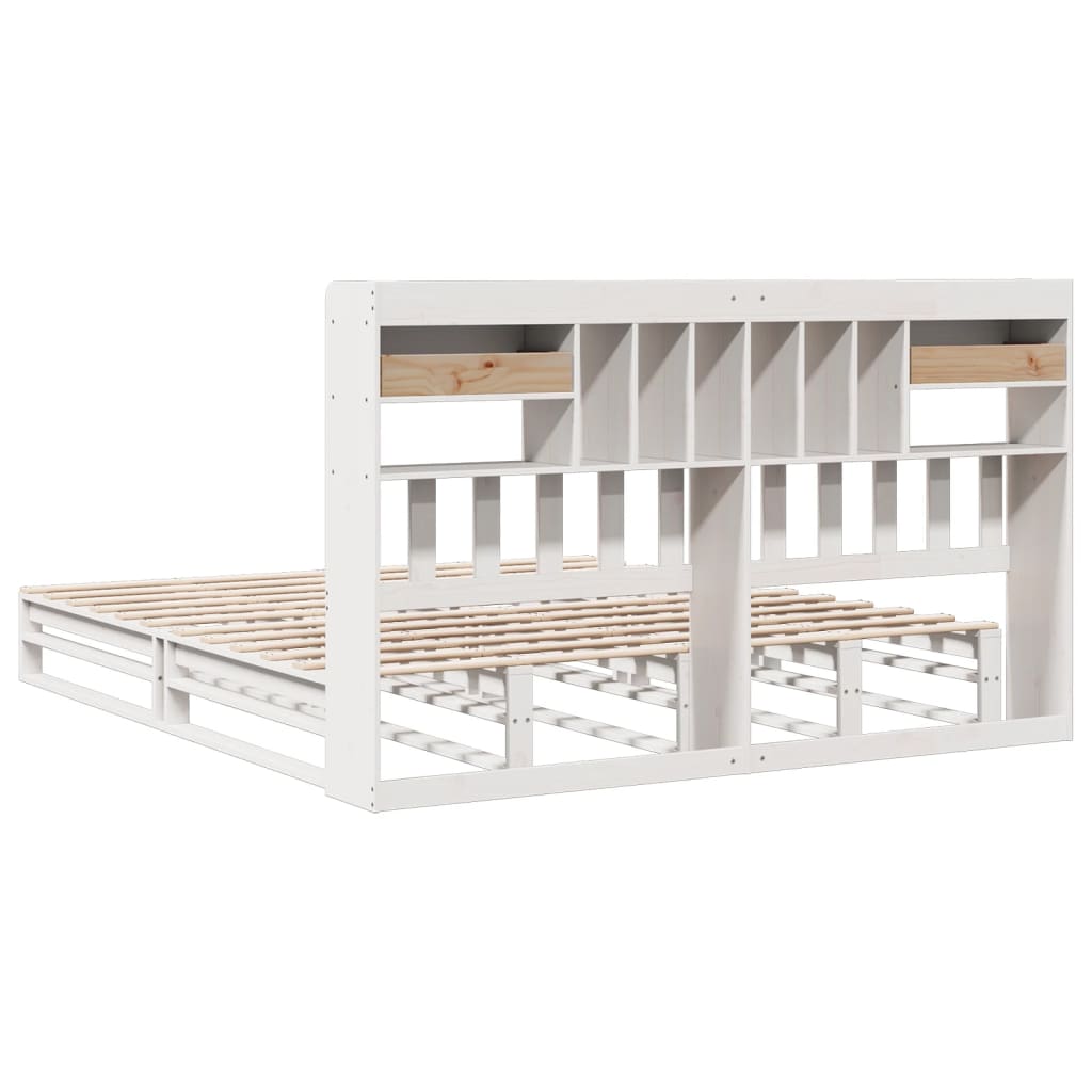 Solid Wood Bed with Shelf Without Mattress White 180 x 200 cm Pine