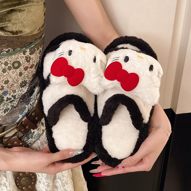 High-value kitten fluffy slippers women's shoes outer wear 2025 autumn and winter new versatile fashion warm cotton slippers