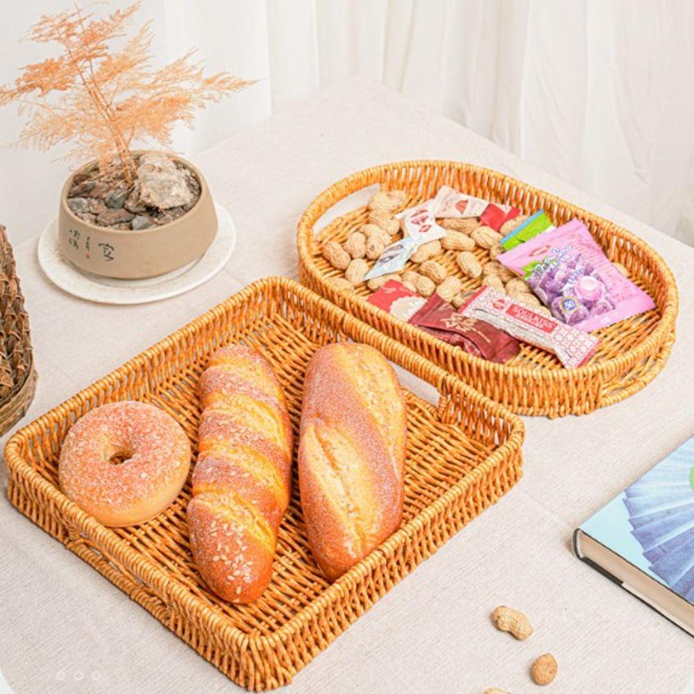 Khaki Bread Fruit Vegetables Basket Hardness Restaurant Serving Tabletop Display Rattan Basket