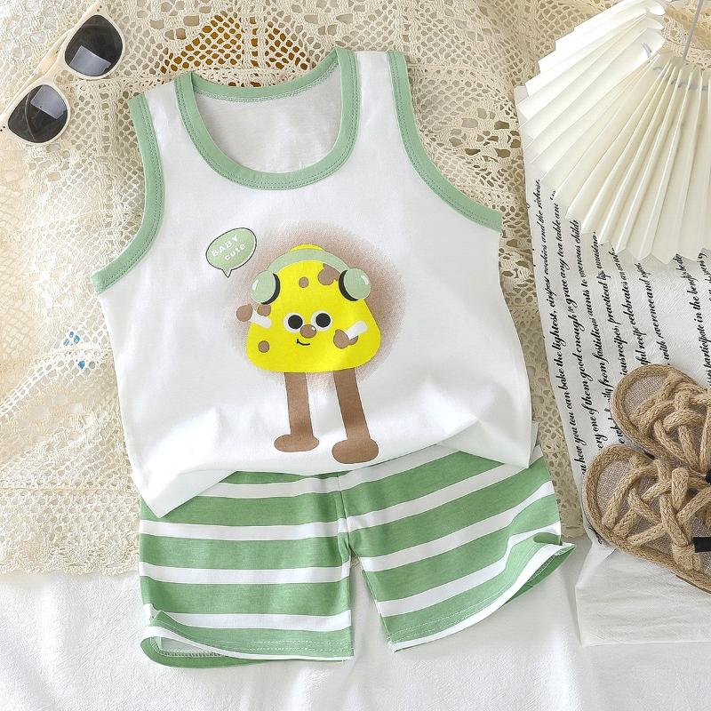 2Pcs/Set Cotton T-shirts Shorts Tank Top Boys Girls Sleeveless Children Sets Kids Clothes Vest Suit Summer Children Clothing Baby