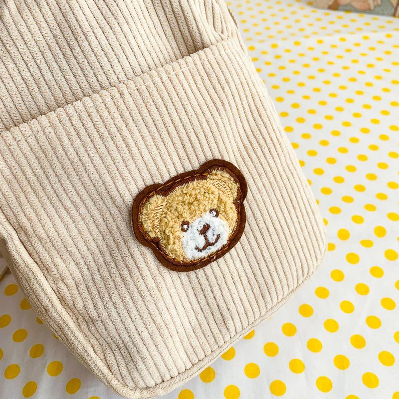

New cute embroidered bear mobile phone bag corduroy soft girl girl student shoulder messenger bag