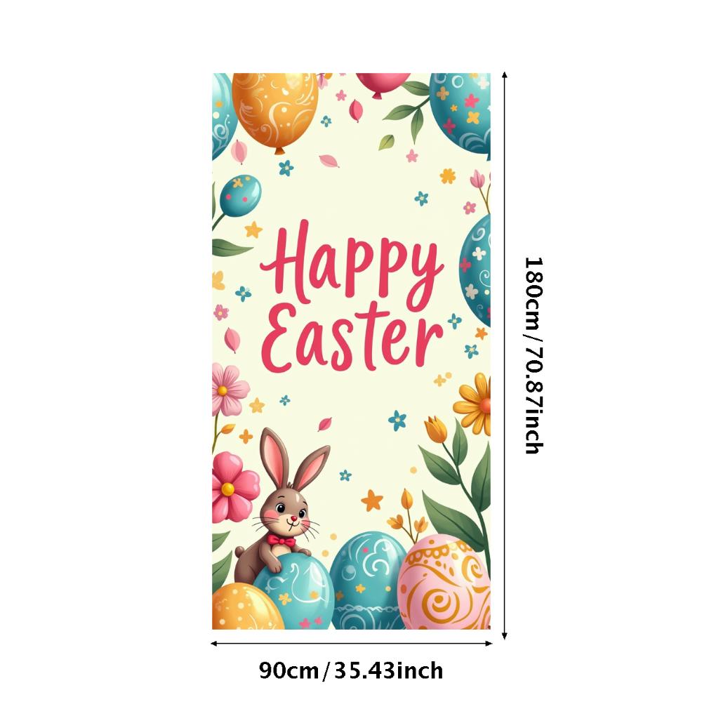 Happy Easter Banner Bunny Ears With Colorful Eggs Butterflies Backdrop Decorations Spring Celebration Background Party Supplies