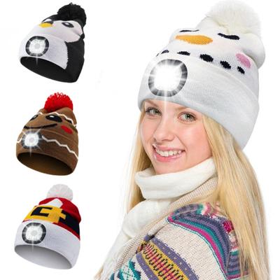 Damen LED Mütze USB Wiederaufladbare Stirnlampe Mütze Winter Warm Gestrickt Nachtlicht Mütze Geeignet für Camping Laufen Spazierengehen