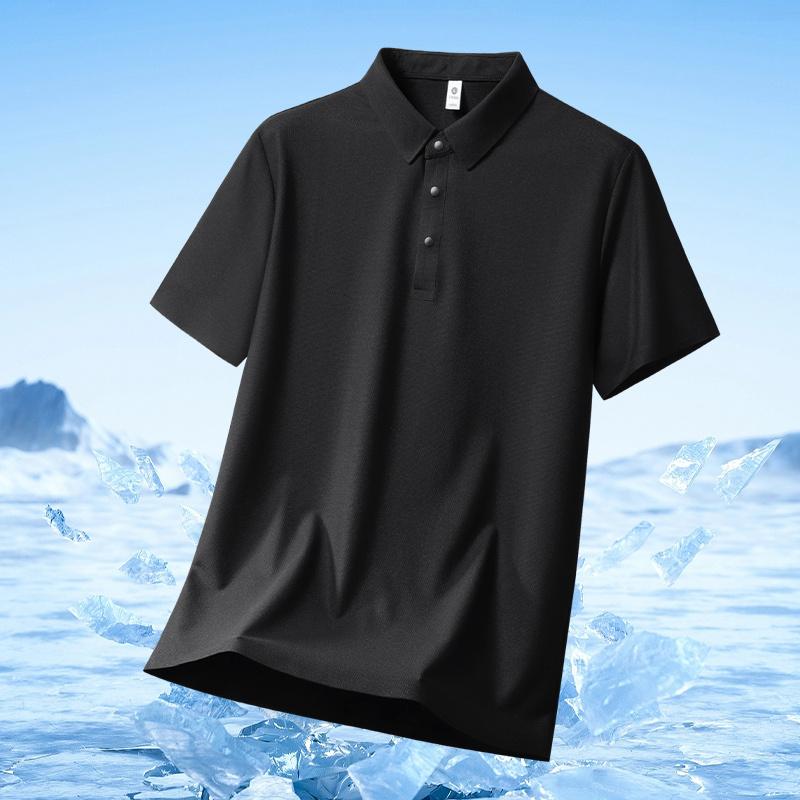 Men's Short Sleeve Polo Shirt, Light Gray Ice Silk Casual Top, Quick Dry Lightweight Performance Shirt for Summer Daily Wear
