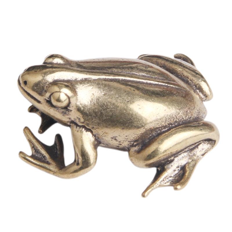 Solid Brass Vintage Frog Desktop Ornament Realistic Toad Topper Creative Wealth-Attracting Tea Pet Old Copperware Wholesale