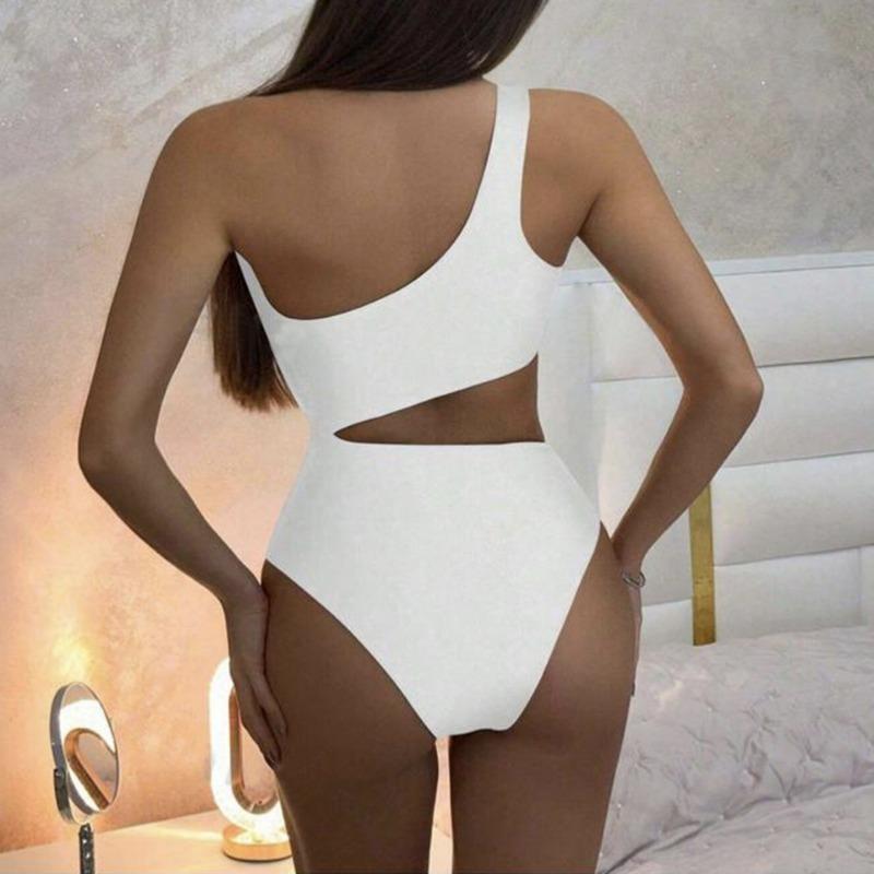 One-shoulder Printed Hollow One-piece Women's Swimsuit High Elastic and Durable One-piece Swimsuit