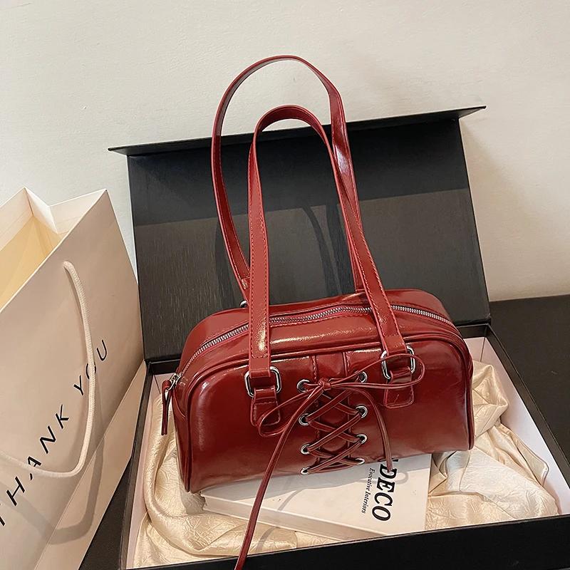 PU bowling fashion straps shoulder bags large capacity high quality sense of luxury solid bags