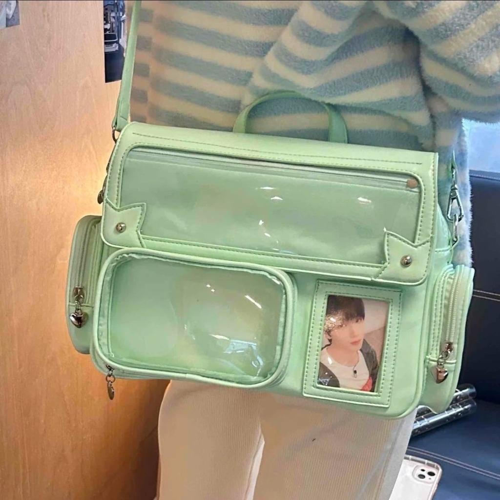 Y2K Miela Ita Krepšys Harajuku Mergaitė Skaidri Kišenė Didelės Talpos Crossbody Lolita Pasidaryk Pats Ženkliukų Eksponavimas Kasdieniai Pečių Krepšiai