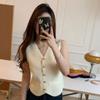 French Retro Solid Color V-Neck Single-Breasted Sleeveless Slim Knitted Vest For Women